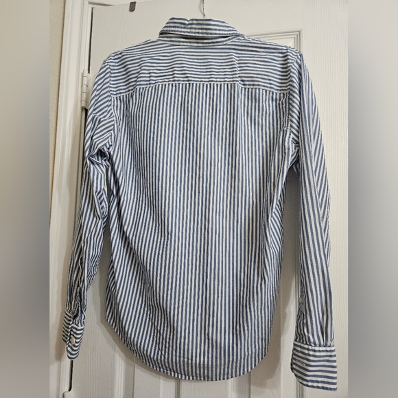 Mens Abercrombie Blue and White Striped Collared Shirt - Picture 6 of 7